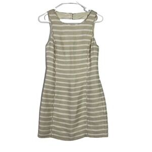 Linen blend Banana Republic Dress Size 0 Resortwear Tan White Stripe Sleeveless